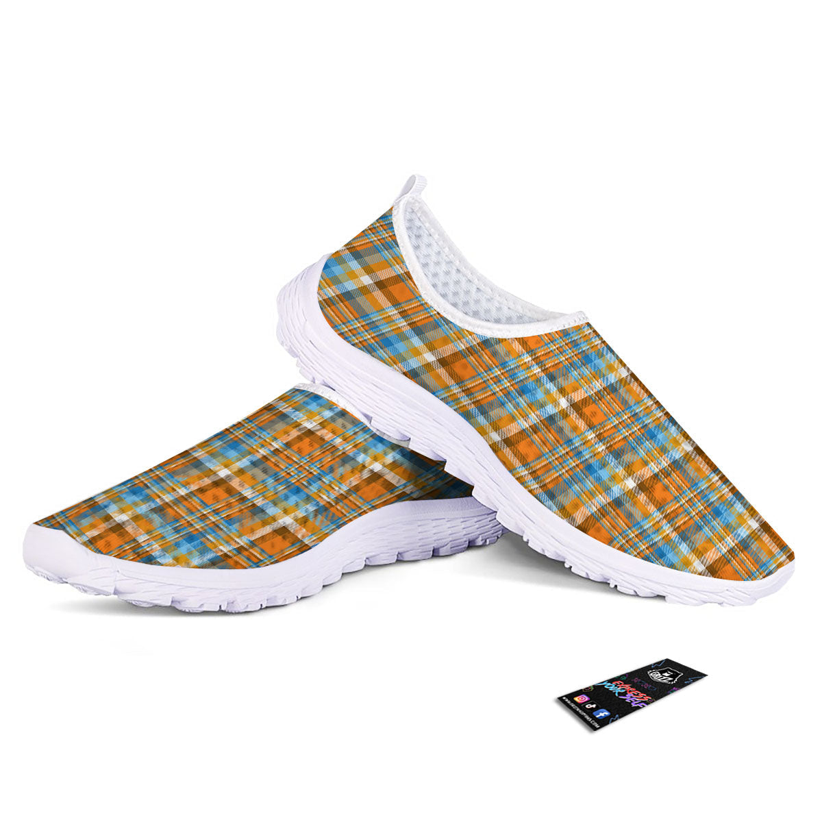 Madras Blue And Orange Print Pattern Nurse Shoes-grizzshop