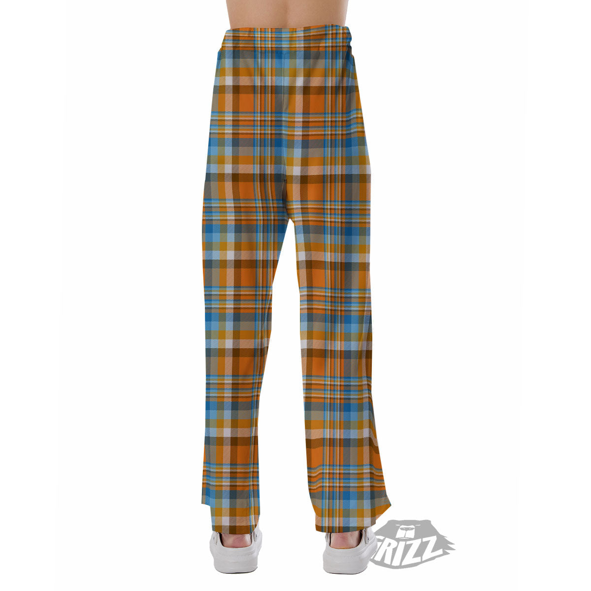 Madras Blue And Orange Print Pattern Pajama Pants-grizzshop