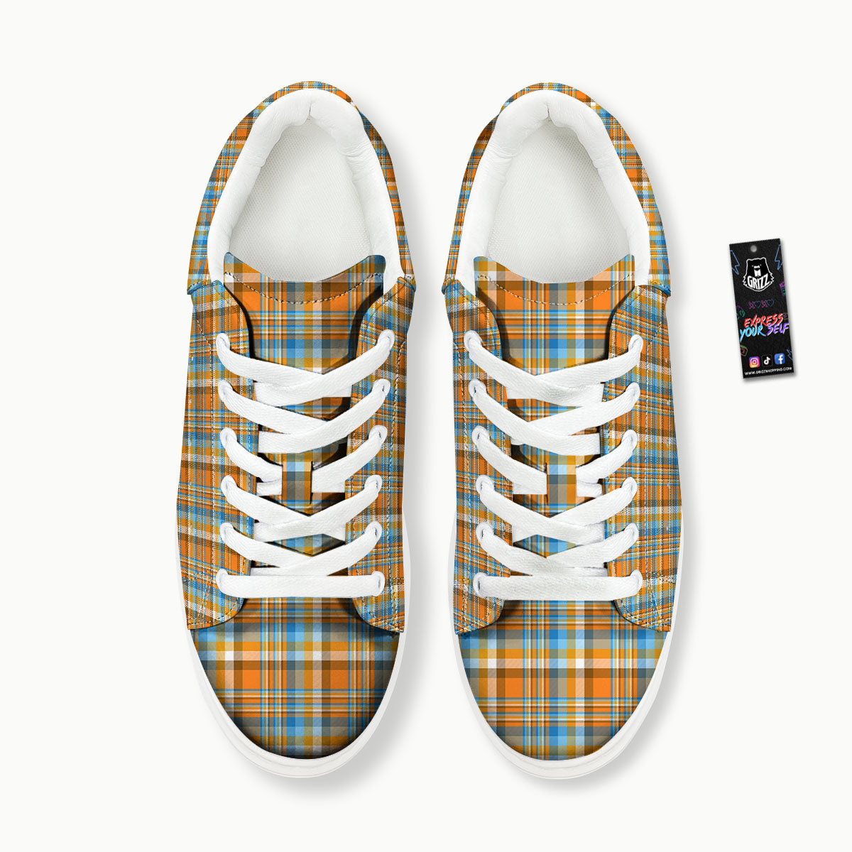 Madras Blue And Orange Print Pattern Platform Shoes-grizzshop