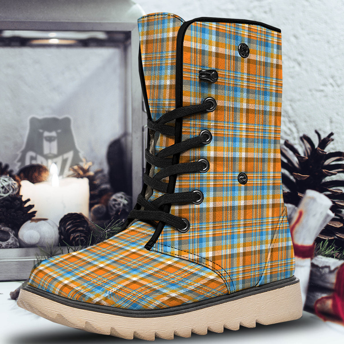 Madras Blue And Orange Print Pattern Snow Boots-grizzshop
