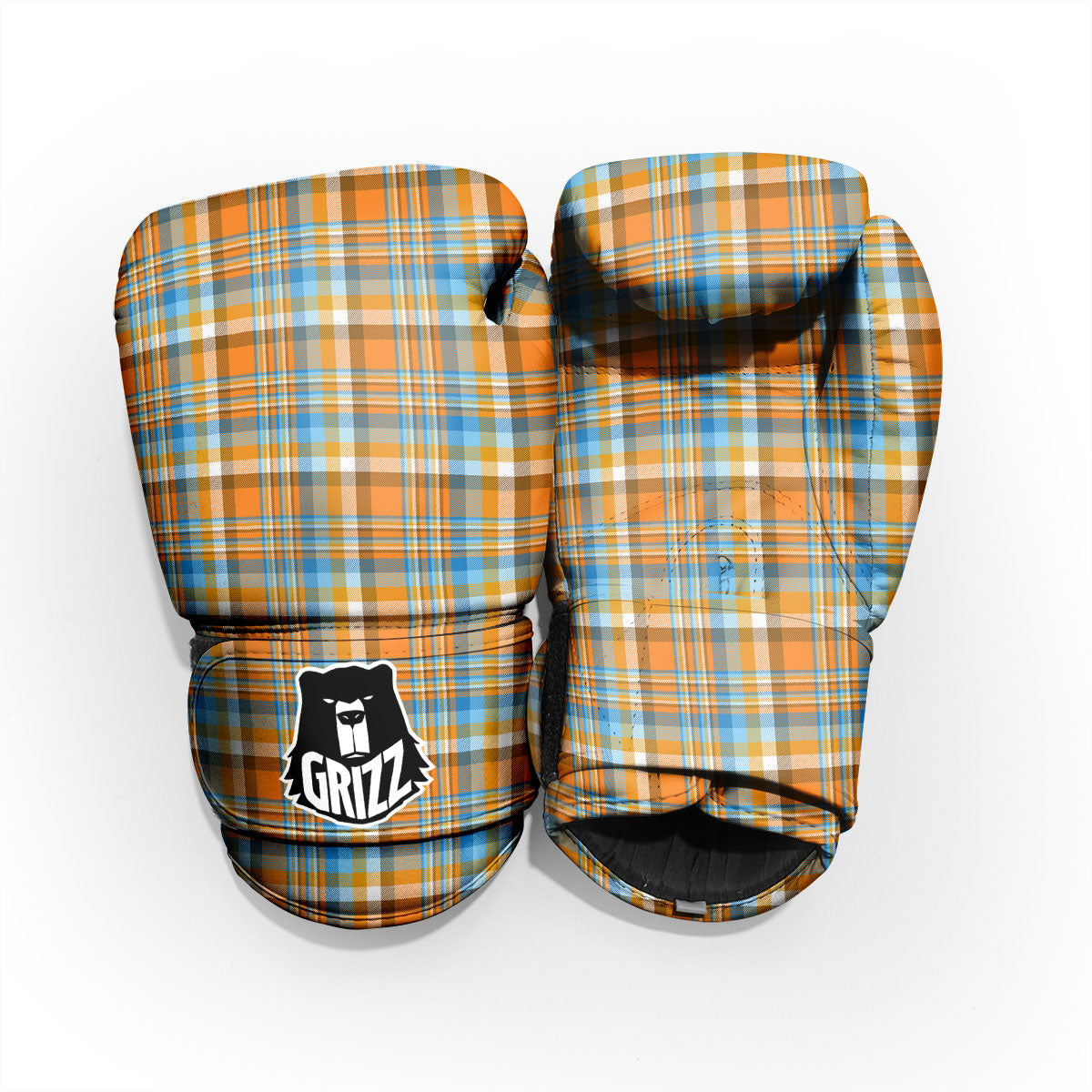 Madras Blue And Orange Print Pattern Pro Boxing Glove