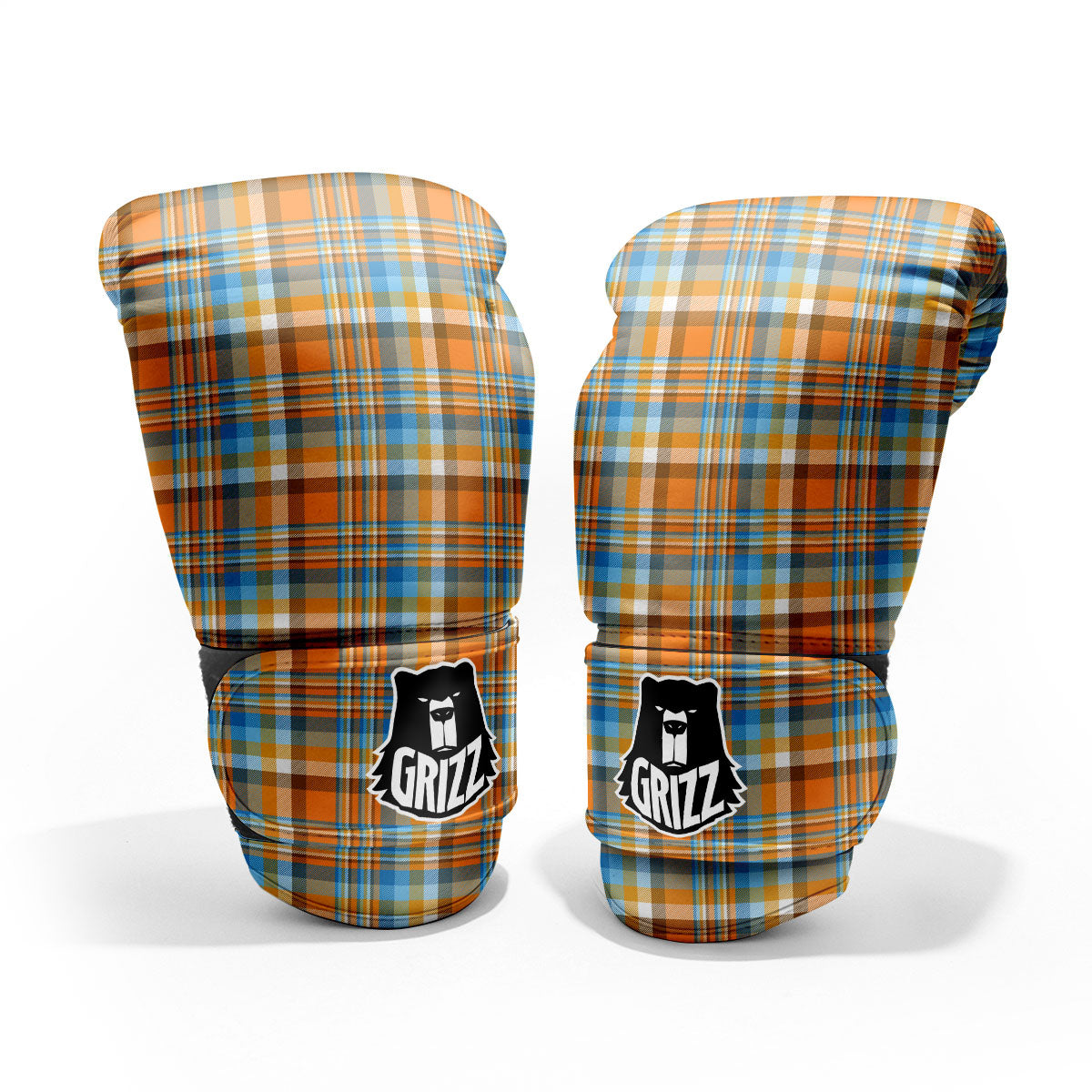 Madras Blue And Orange Print Pattern Pro Boxing Glove