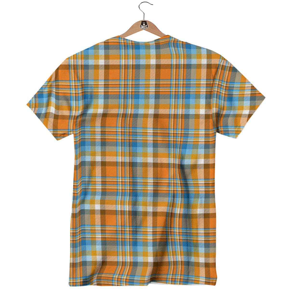 Madras Blue And Orange Print Pattern T-Shirt-grizzshop