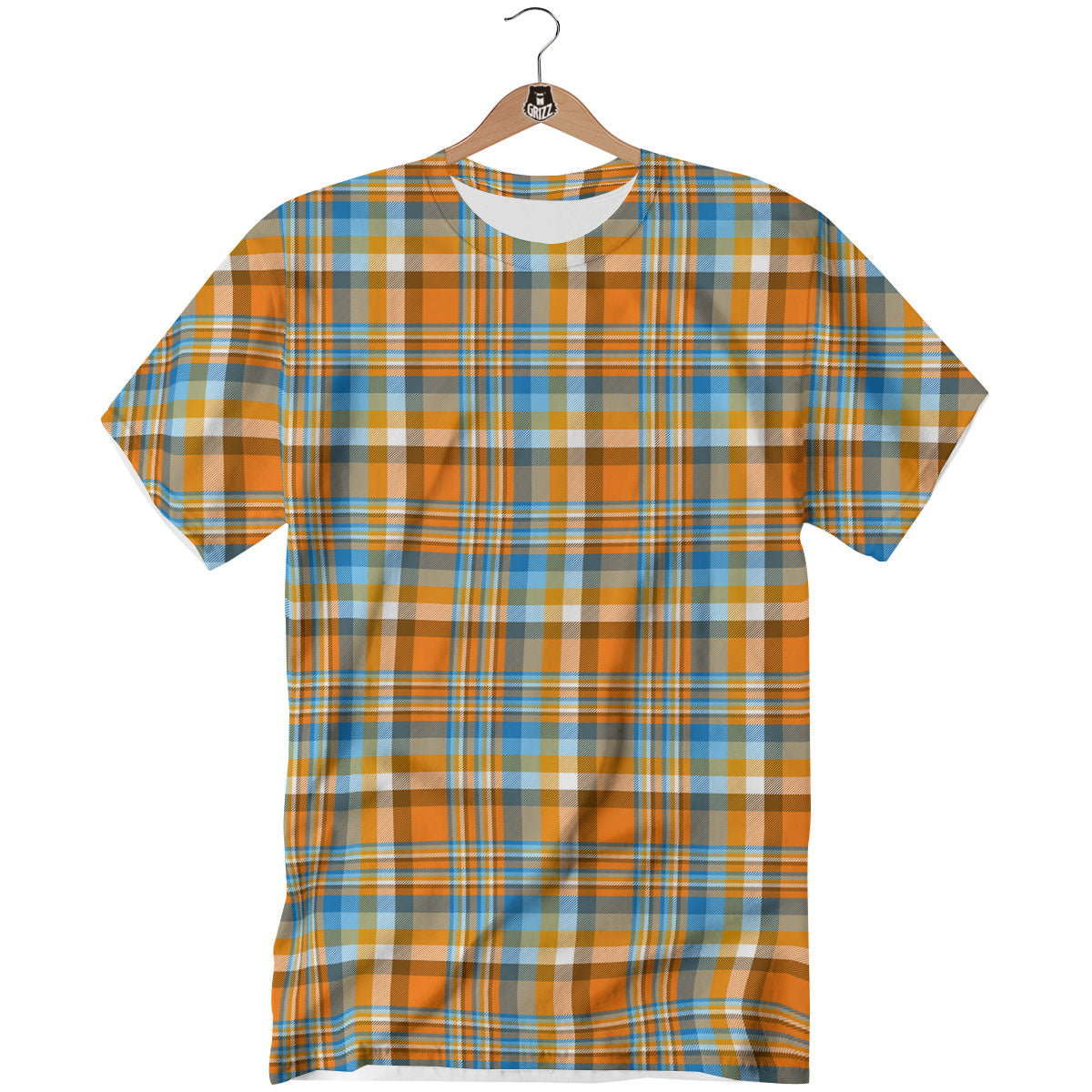 Madras Blue And Orange Print Pattern T-Shirt-grizzshop