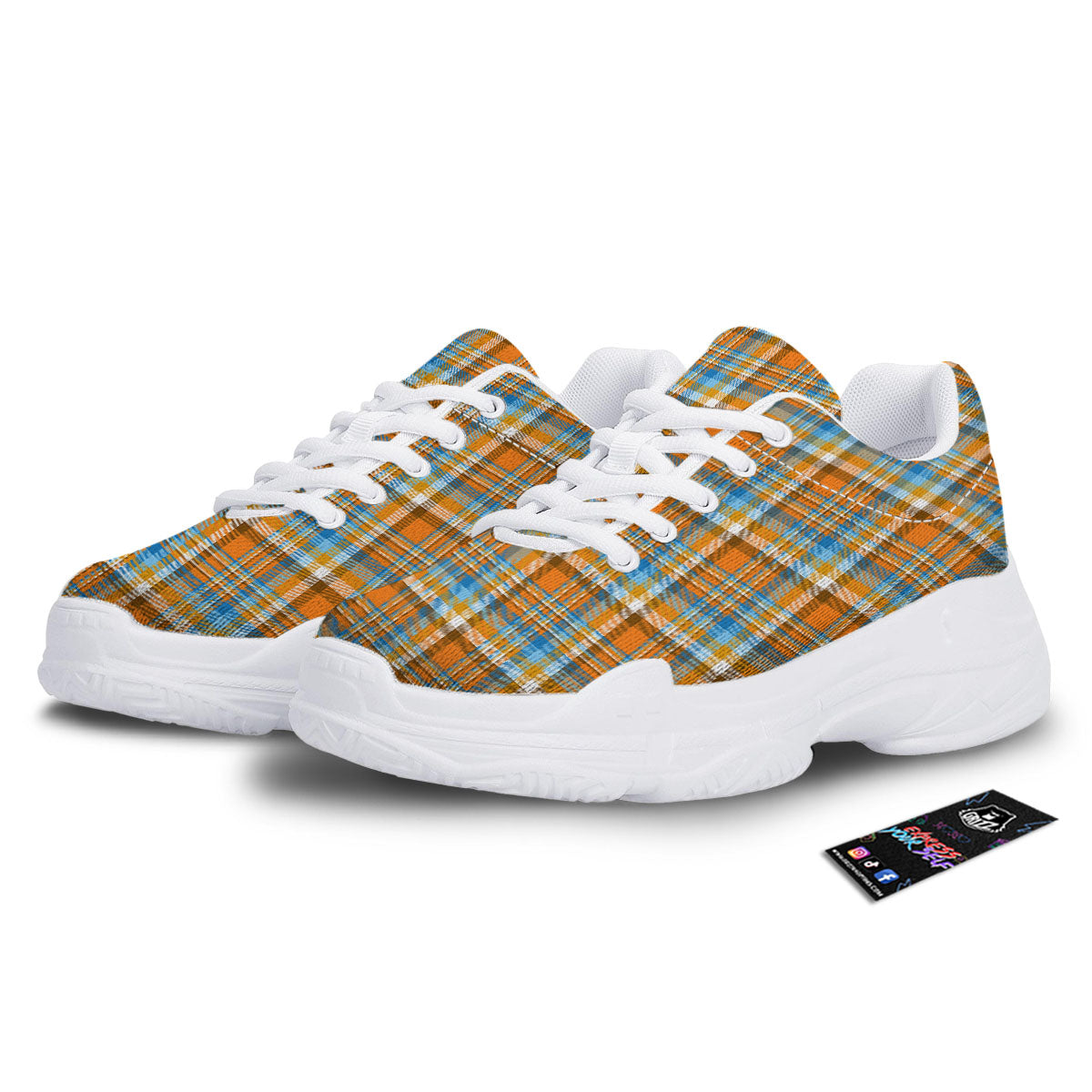 Madras Blue And Orange Print Pattern White Chunky Shoes-grizzshop
