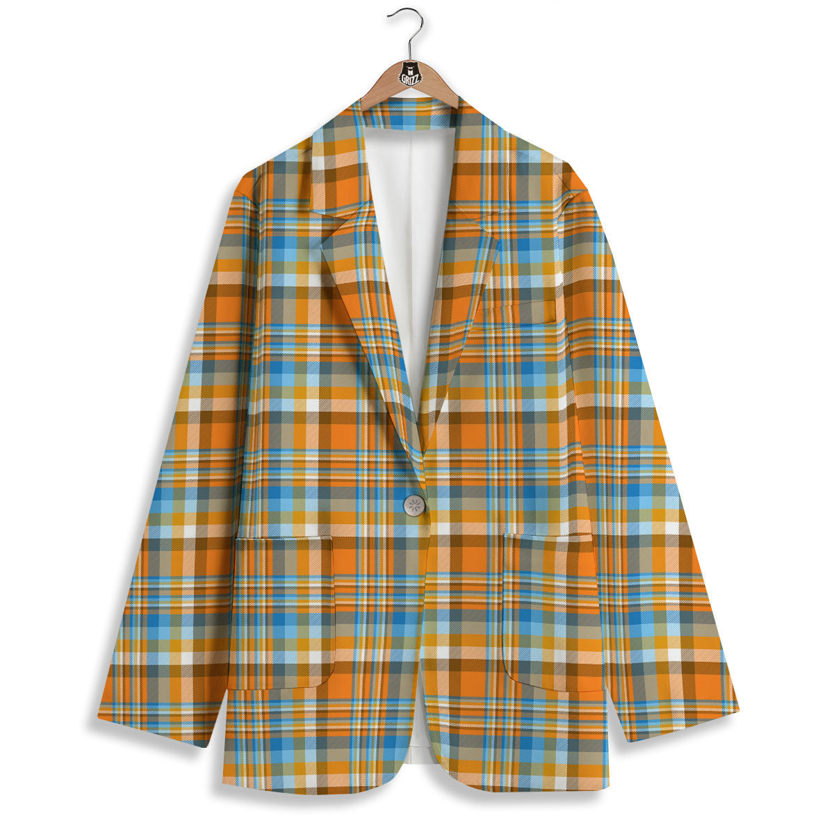 Madras Blue And Orange Print Pattern Women's Blazer-grizzshop