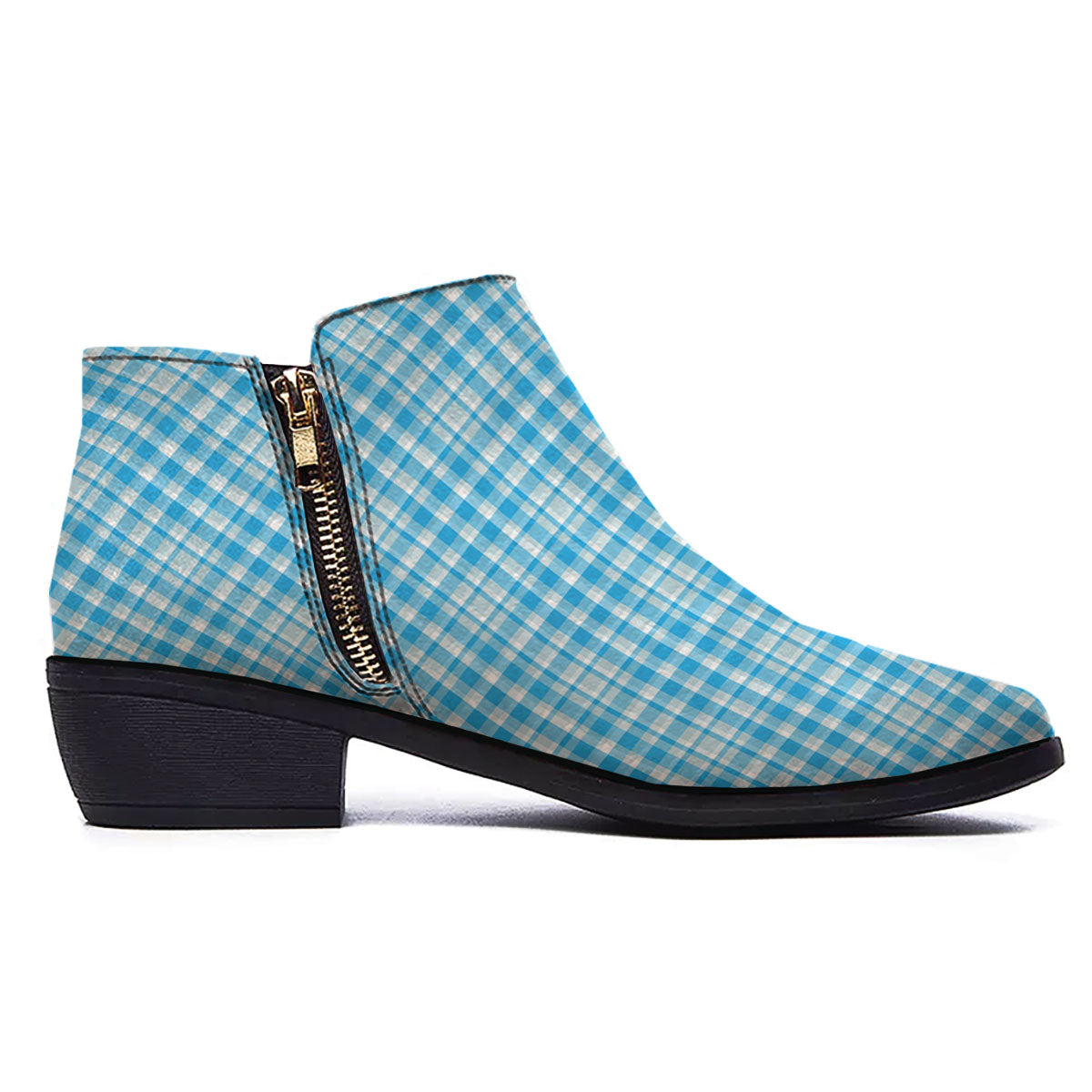 Madras Blue Print Pattern Ankle Boots-grizzshop