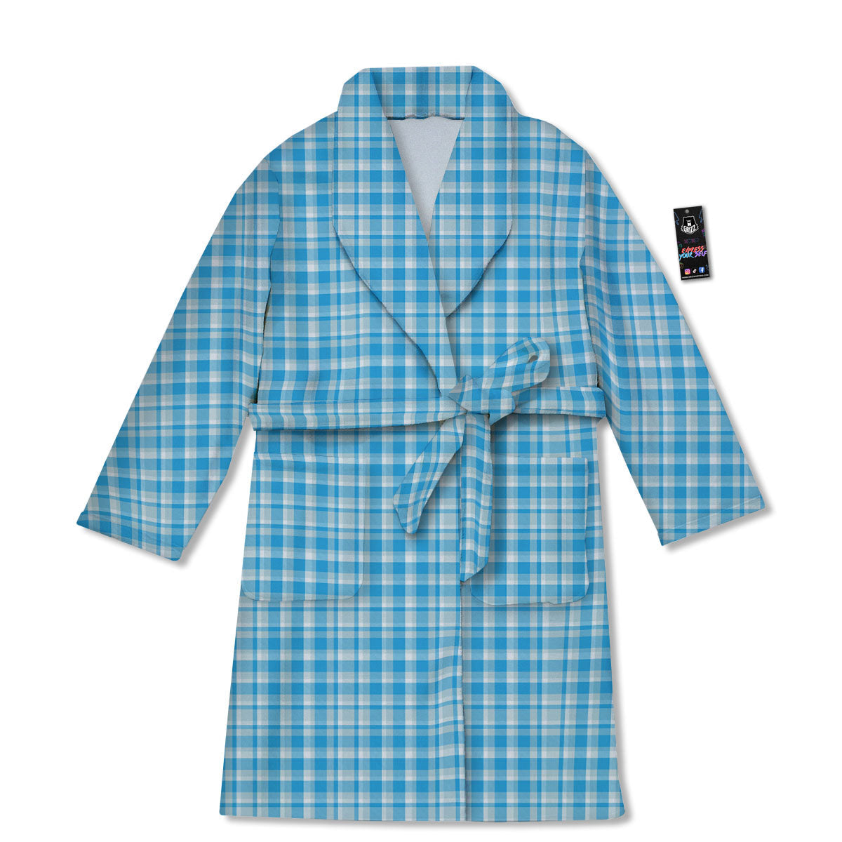 Madras Blue Print Pattern Bathrobe-grizzshop