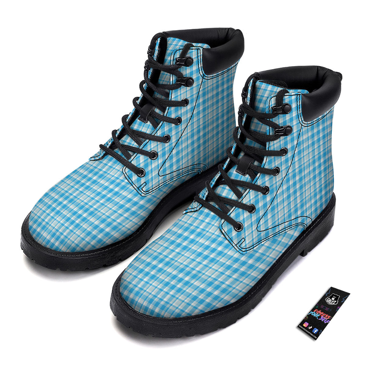Madras Blue Print Pattern Boots-grizzshop