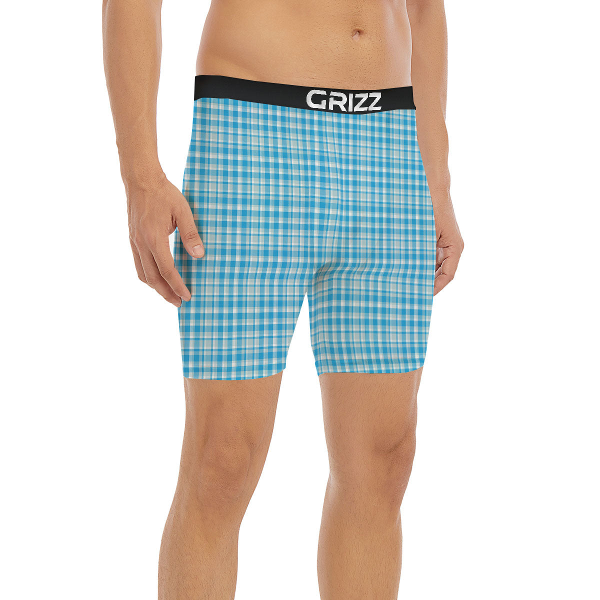 Madras Blue Print Pattern Boxer Briefs-grizzshop