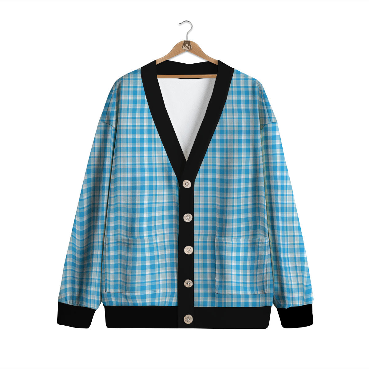 Madras Blue Print Pattern Cardigan-grizzshop