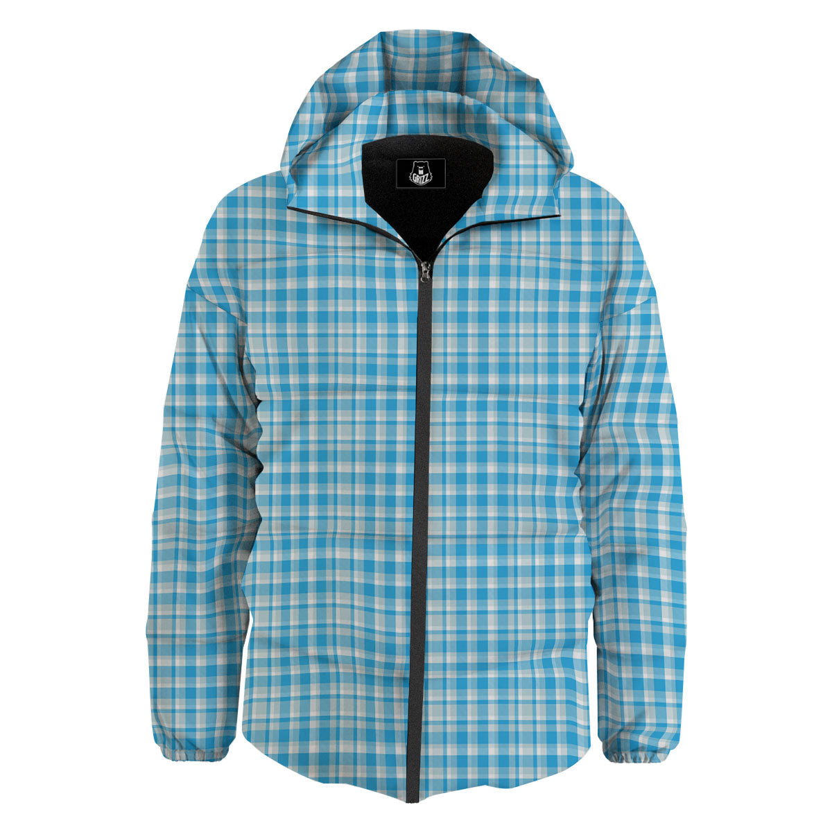 Madras Blue Print Pattern Down Jacket-grizzshop