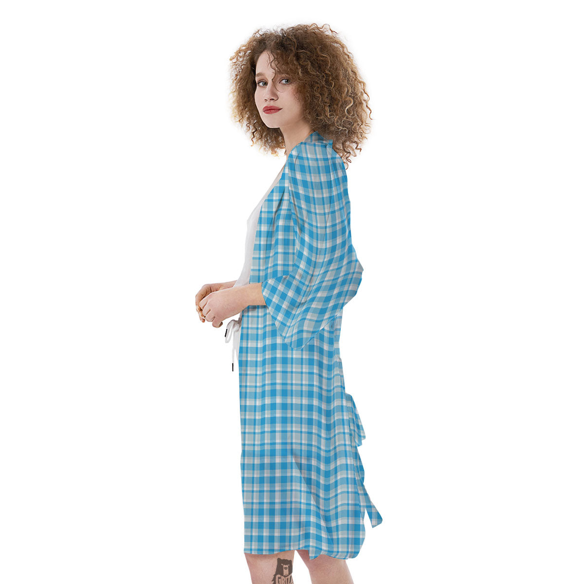Madras Blue Print Pattern Kimono-grizzshop