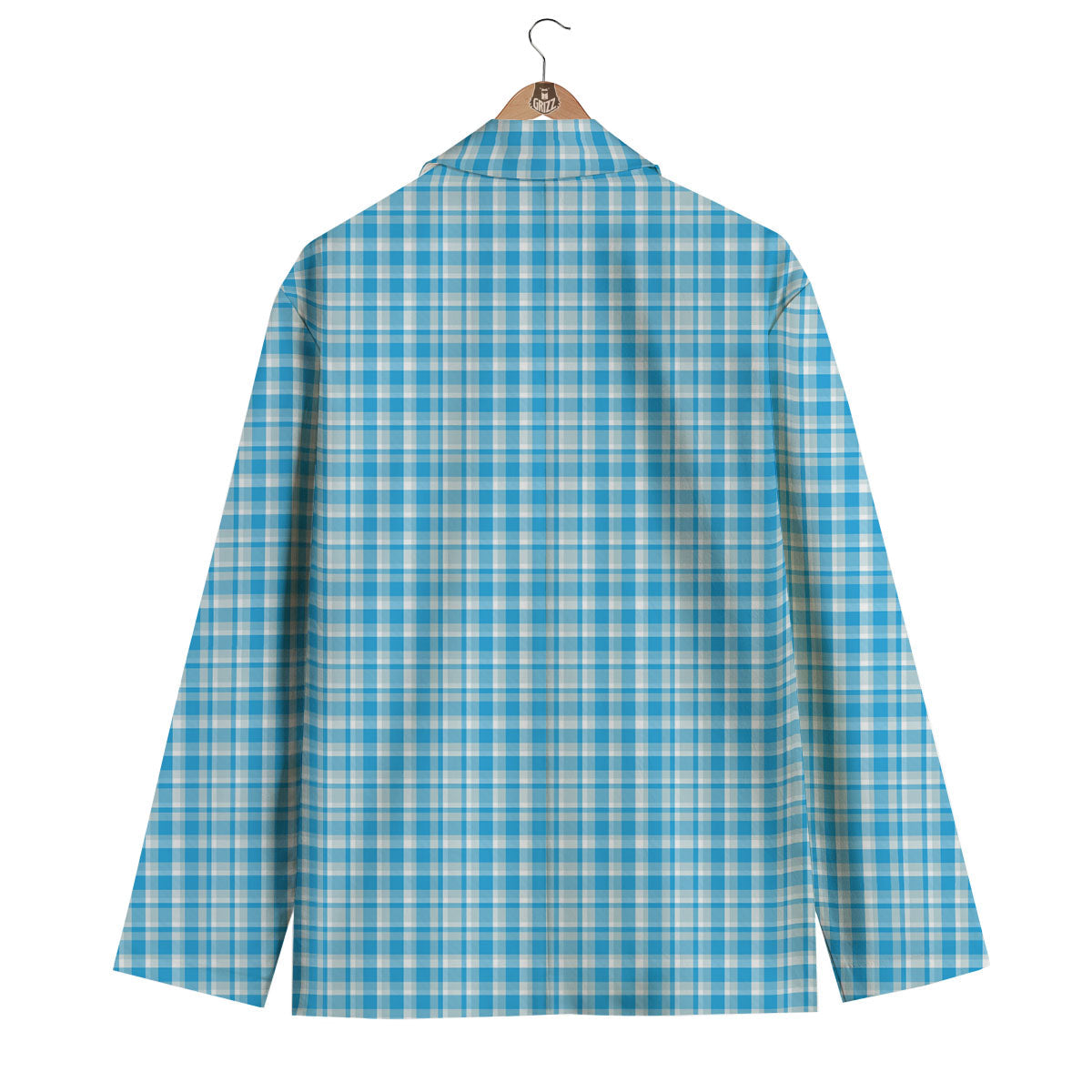 Madras Blue Print Pattern Men's Blazer-grizzshop