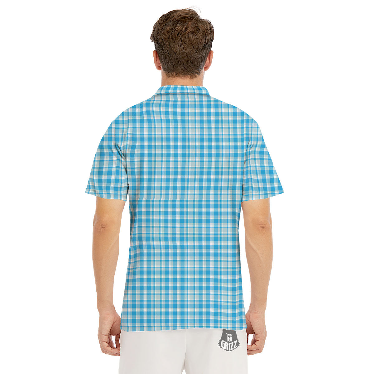 Madras Blue Print Pattern Men's Golf Shirts-grizzshop