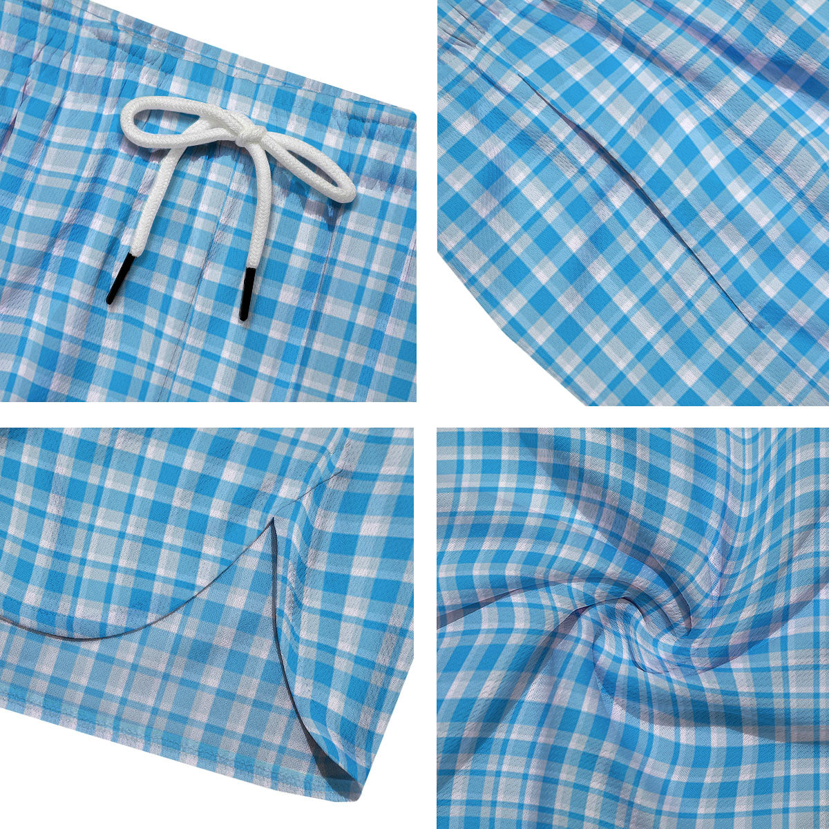 Madras Blue Print Pattern Men's Running Shorts-grizzshop