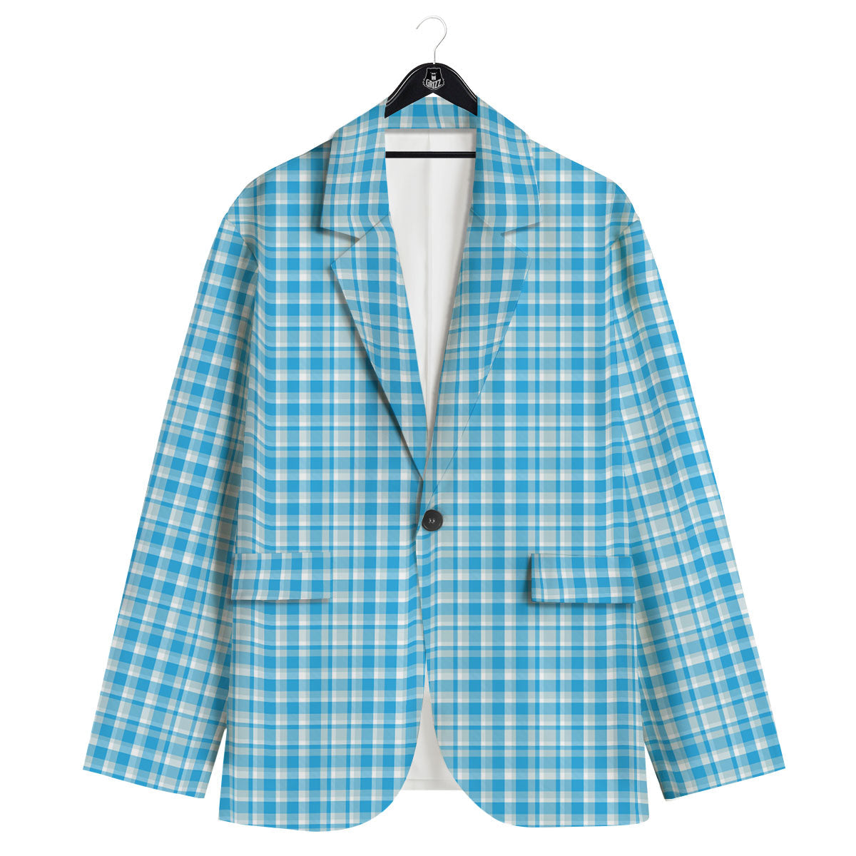 Madras Blue Print Pattern Men's Sport Coat-grizzshop
