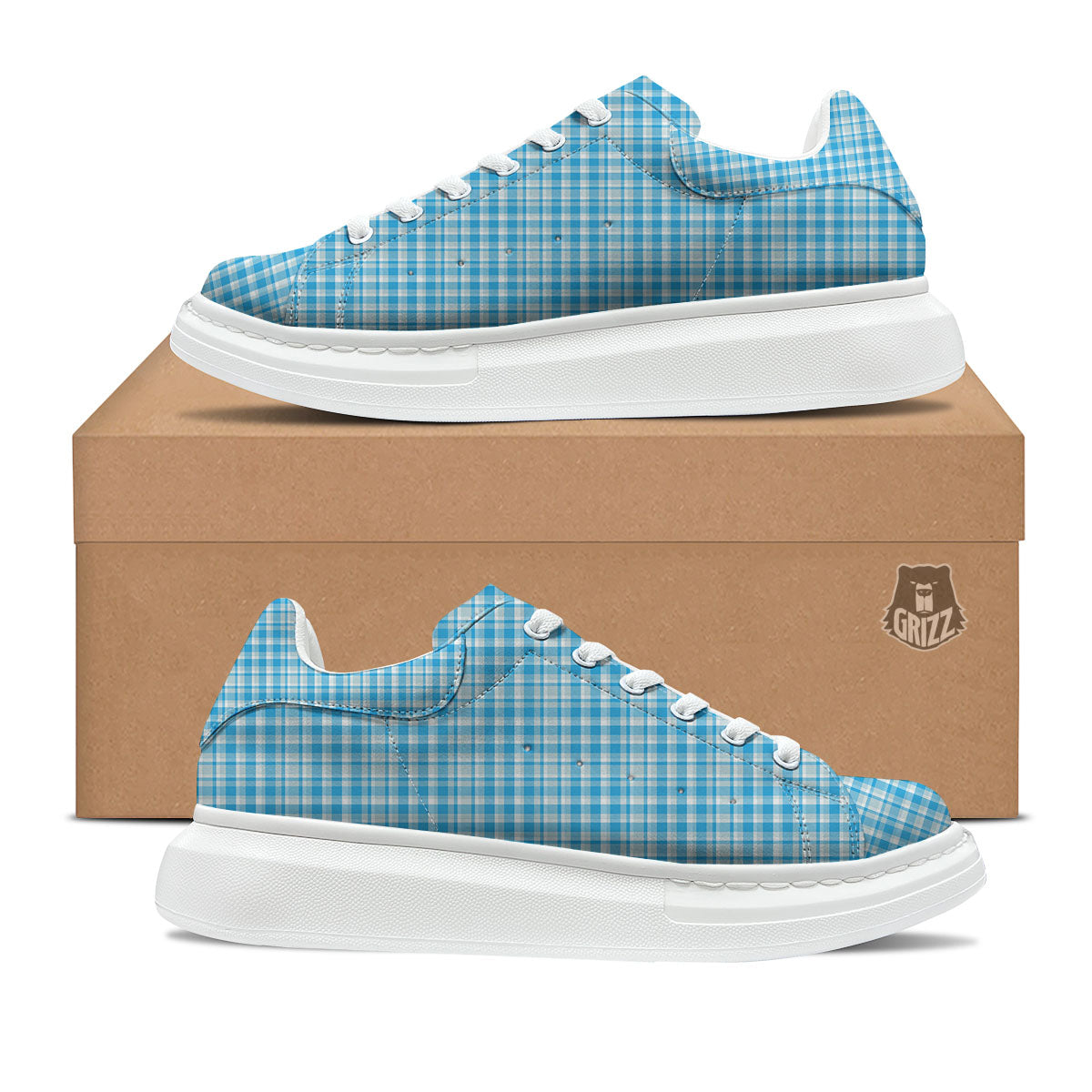Madras Blue Print Pattern Platform Shoes-grizzshop