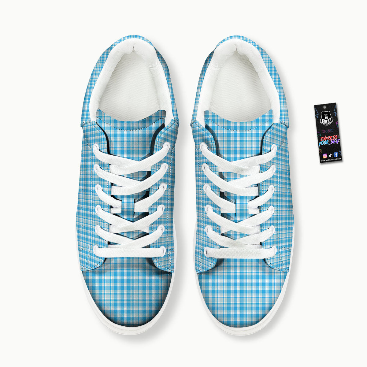 Madras Blue Print Pattern Platform Shoes-grizzshop
