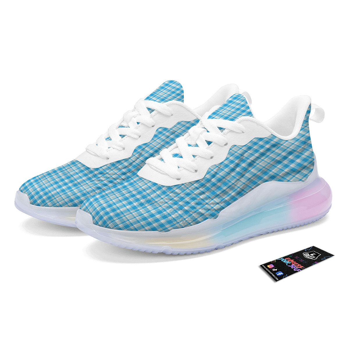 Madras Blue Print Pattern Running Sneakers-grizzshop