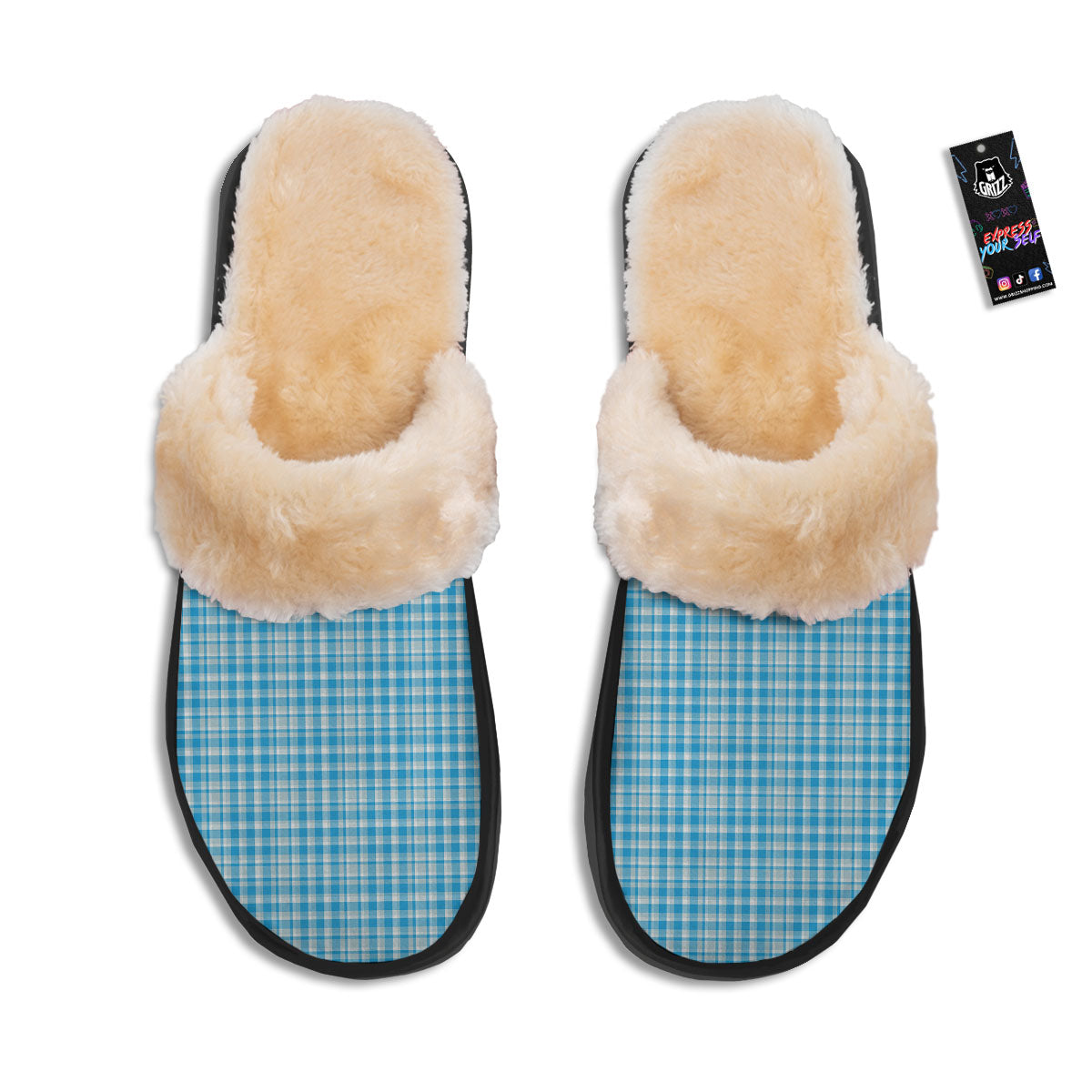 Madras Blue Print Pattern Slippers-grizzshop