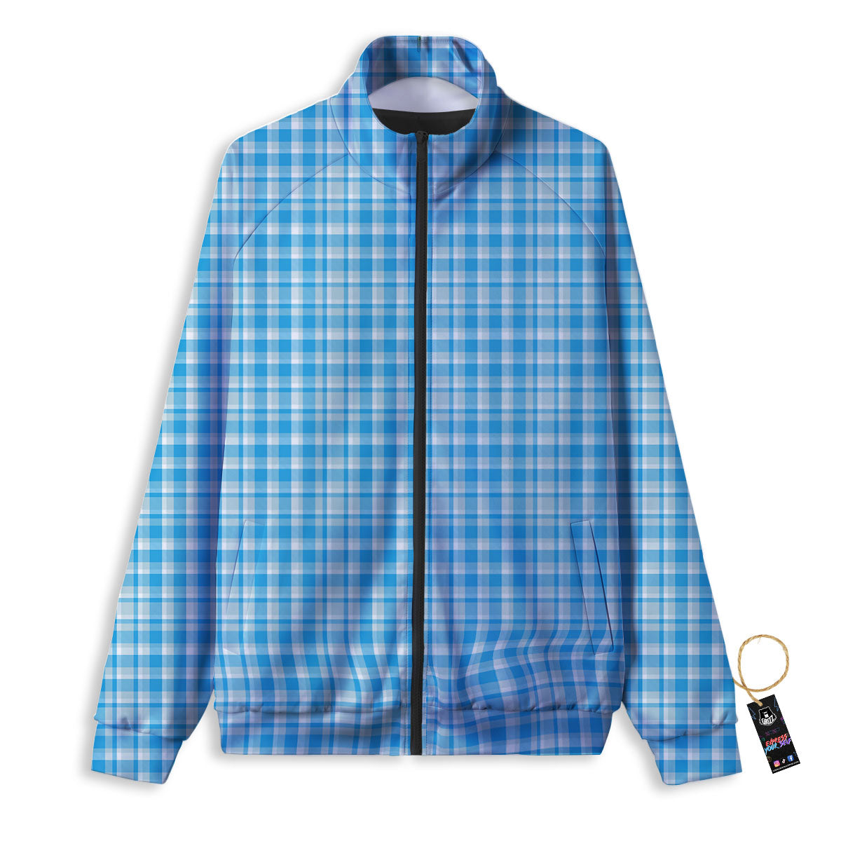 Madras Blue Print Pattern Track Jacket-grizzshop