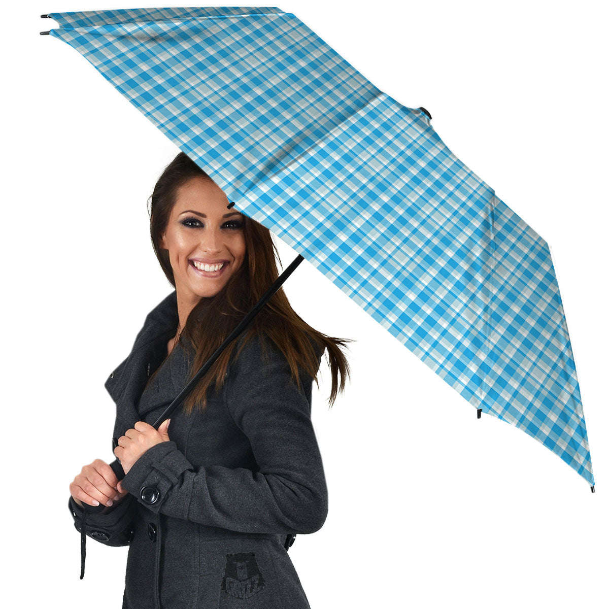 Madras Blue Print Pattern Umbrella-grizzshop