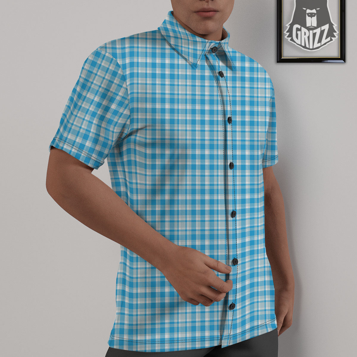 Madras Blue Print Pattern Untucked Shirts-grizzshop