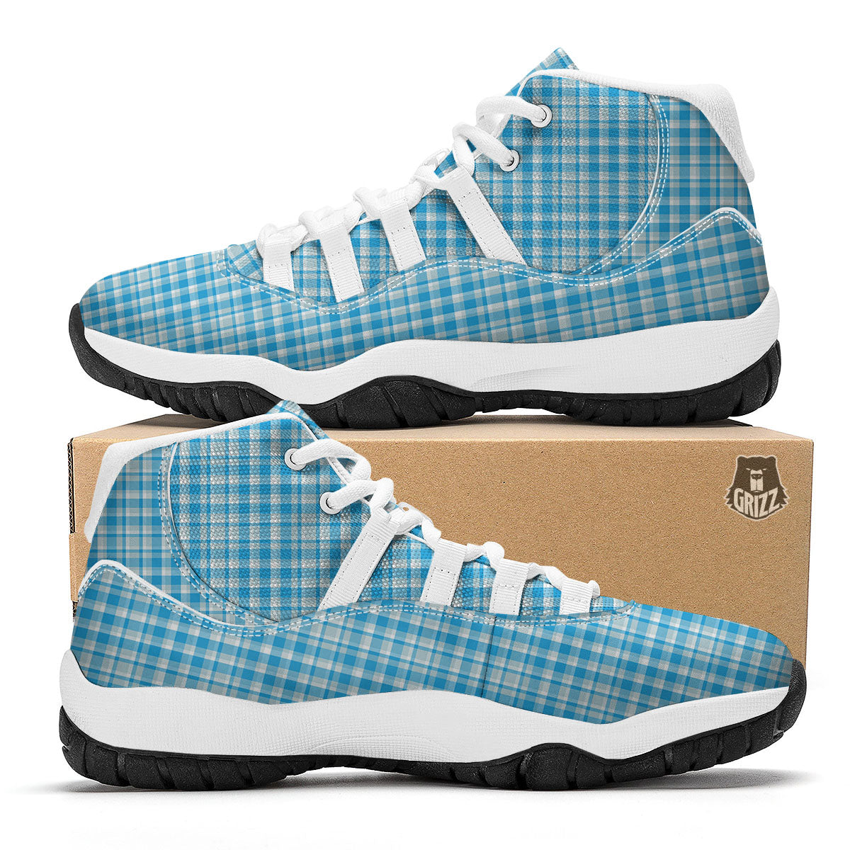 Madras Blue Print Pattern White Bball Shoes-grizzshop
