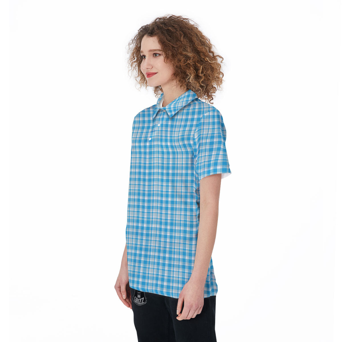 Madras Blue Print Pattern Women's Golf Shirts-grizzshop