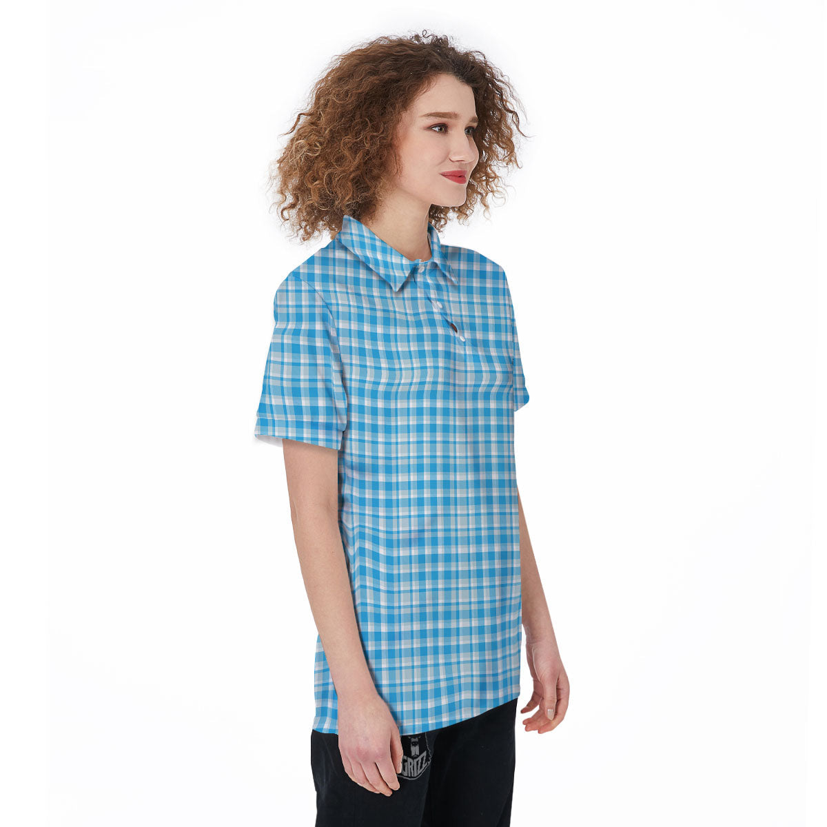 Madras Blue Print Pattern Women's Golf Shirts-grizzshop