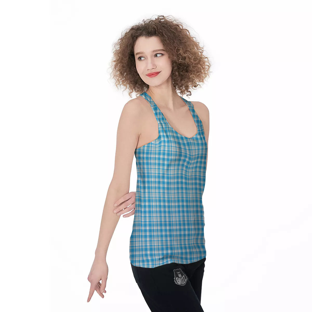 Madras Blue Print Pattern Women's Racerback Tank Top-grizzshop