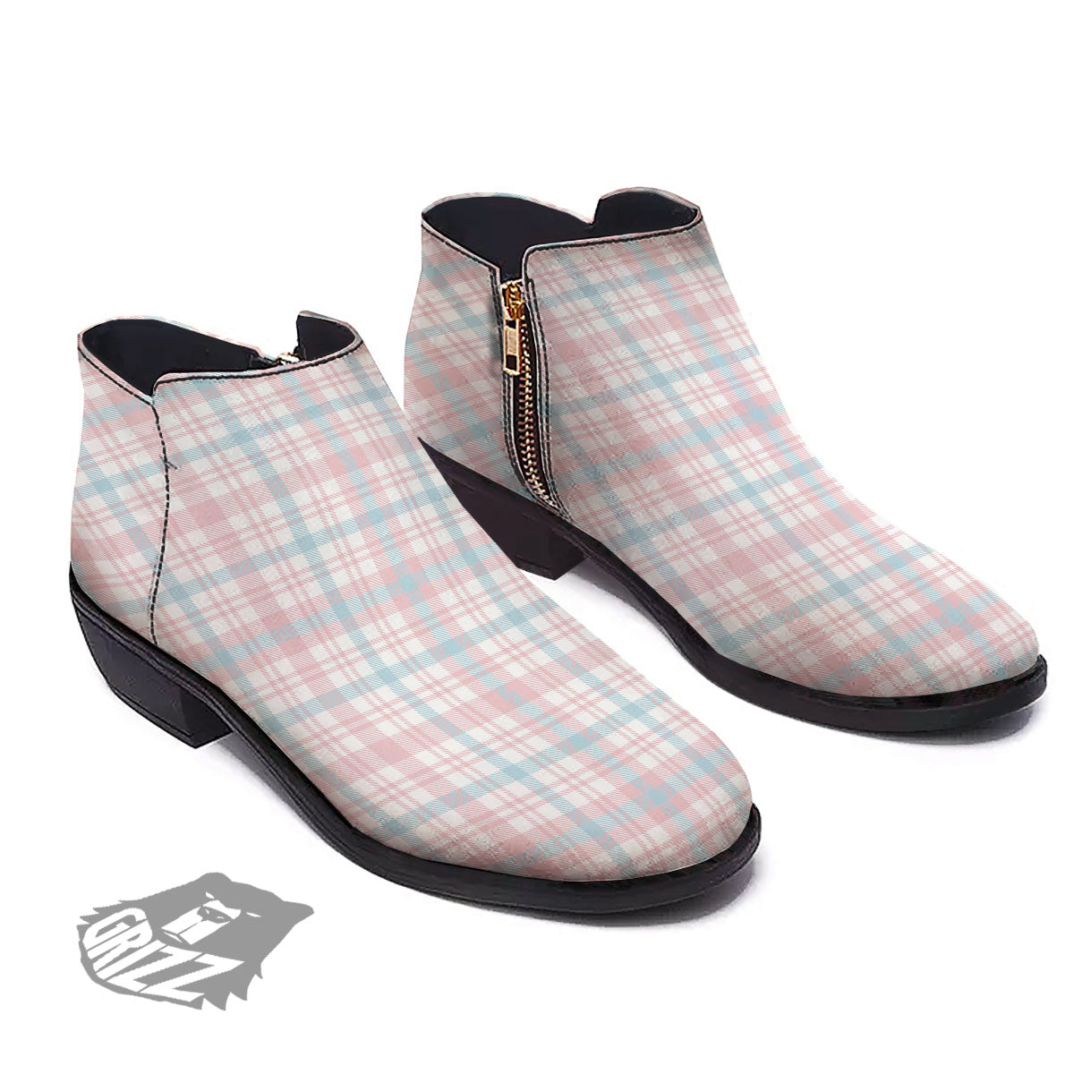 Madras Pastel Print Pattern Ankle Boots-grizzshop