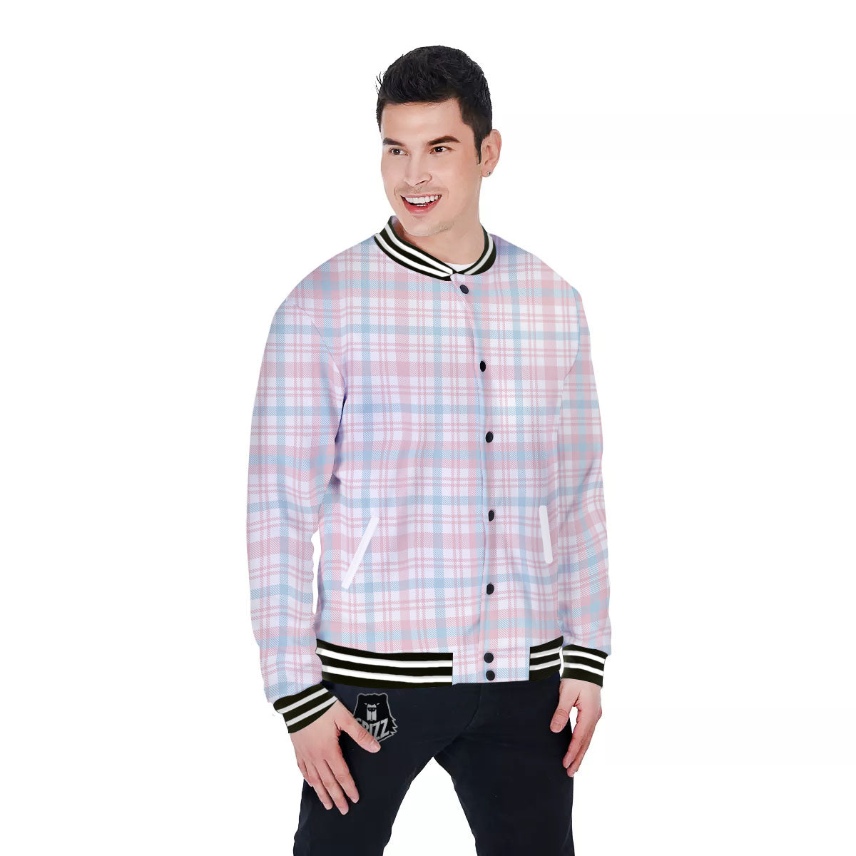Madras Pastel Print Pattern Baseball Jacket-grizzshop