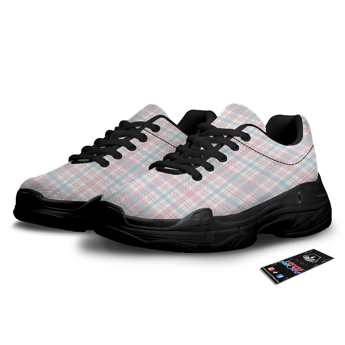 Madras Pastel Print Pattern Black Chunky Shoes-grizzshop