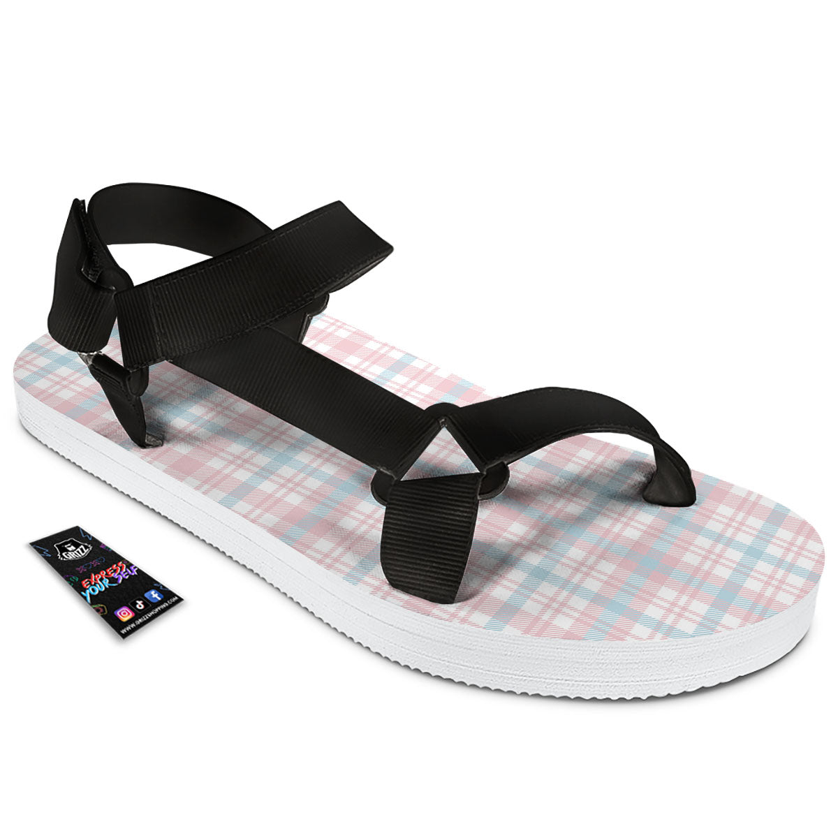 Madras Pastel Print Pattern Black Open Toe Sandals-grizzshop