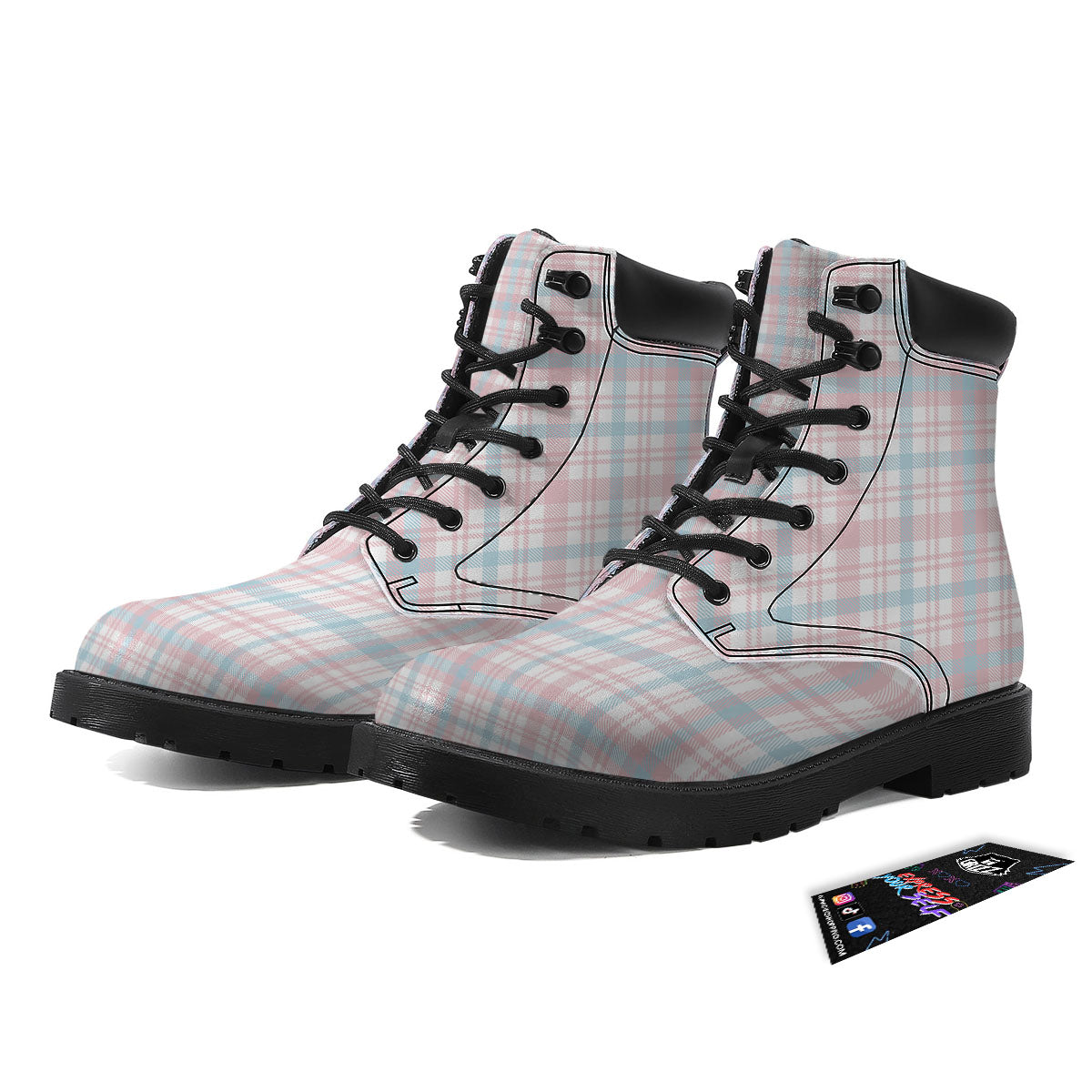 Madras Pastel Print Pattern Boots-grizzshop