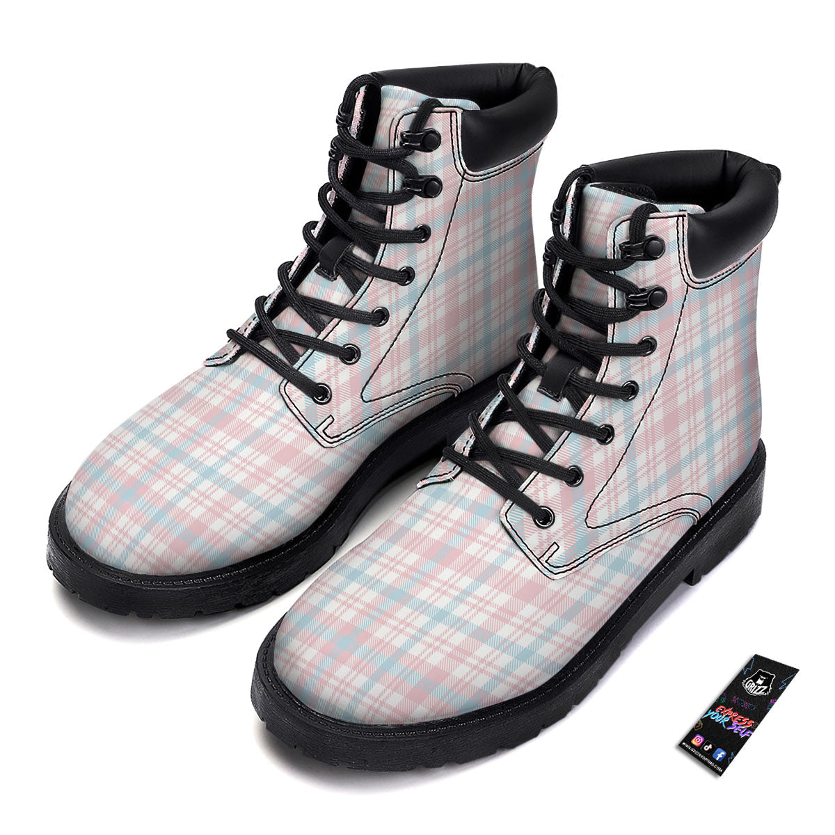 Madras Pastel Print Pattern Boots-grizzshop