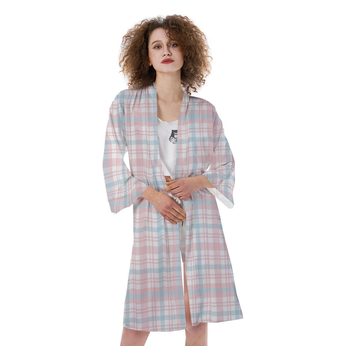 Madras Pastel Print Pattern Kimono-grizzshop