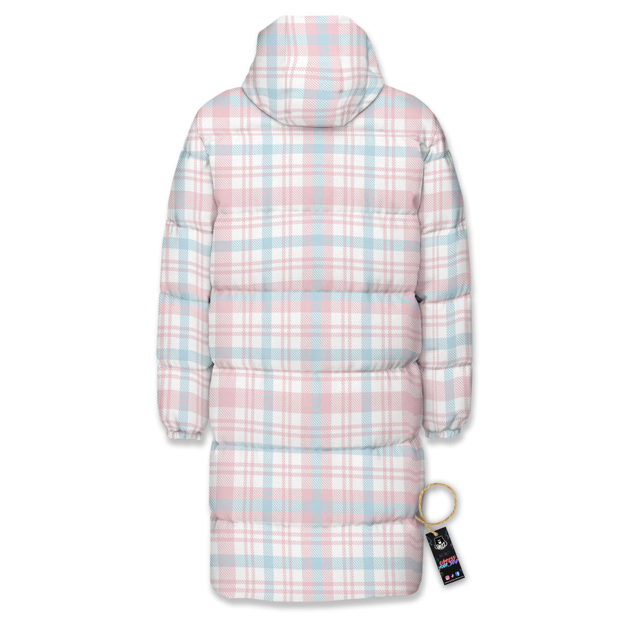 Madras Pastel Print Pattern Long Down Jacket-grizzshop