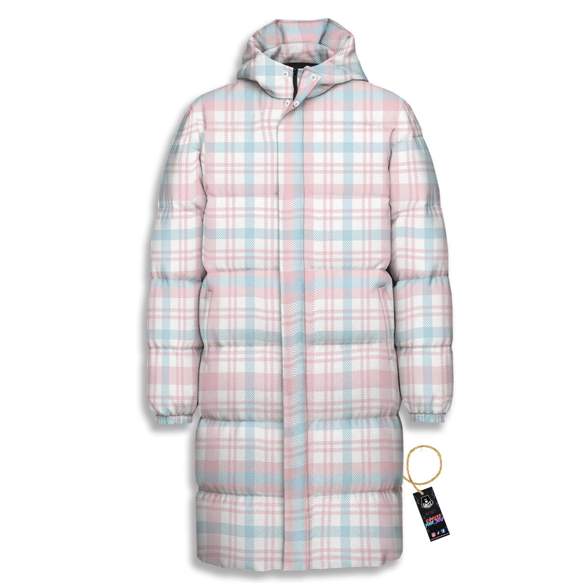Madras Pastel Print Pattern Long Down Jacket-grizzshop