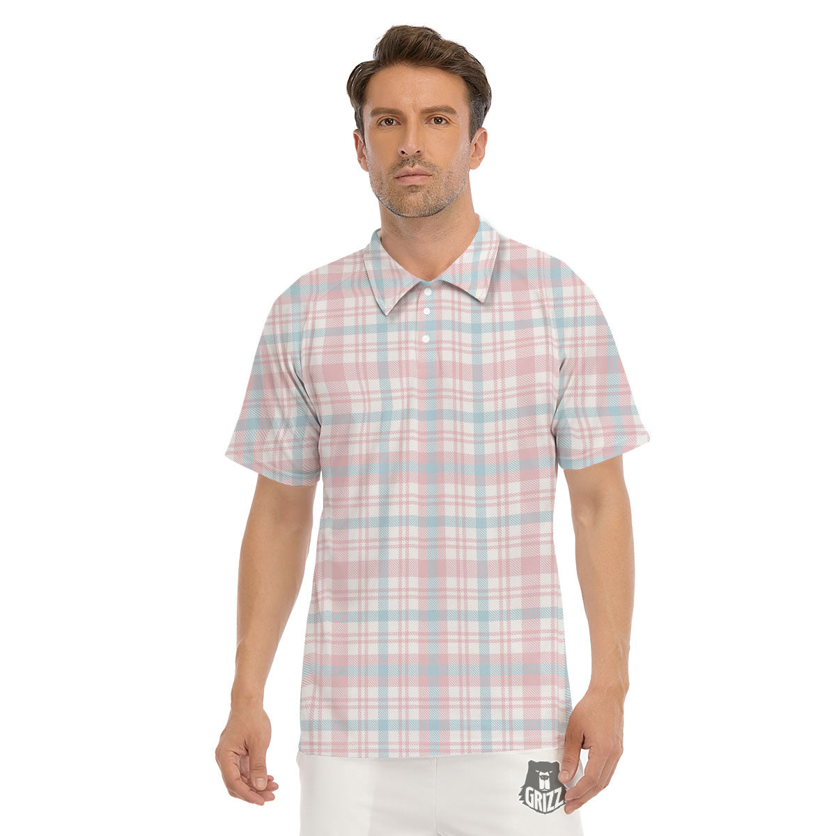 Madras Pastel Print Pattern Men's Golf Shirts-grizzshop