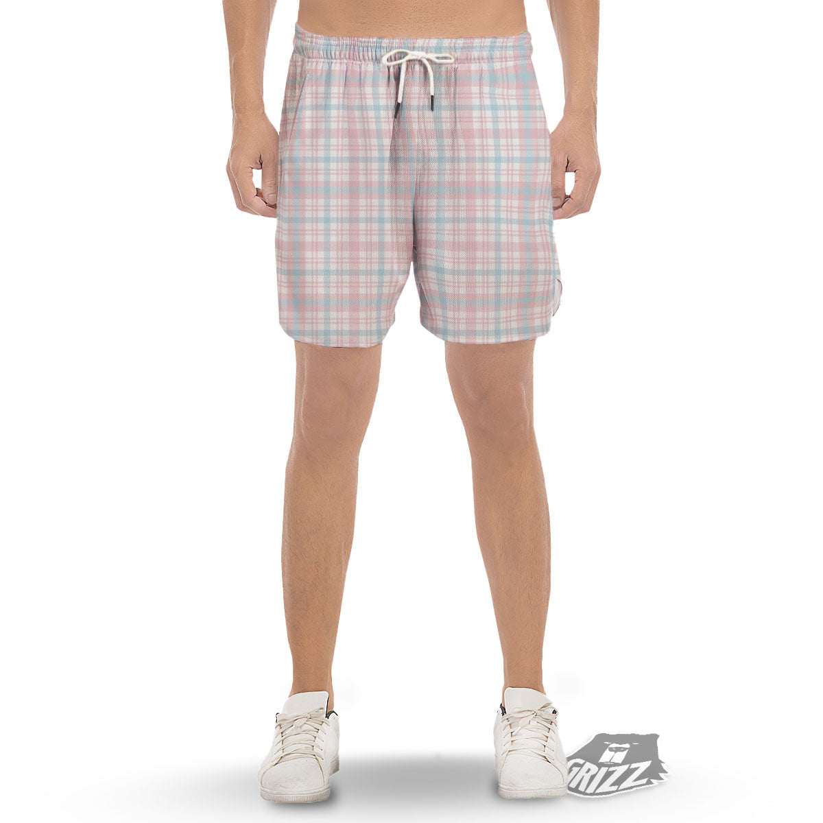 Madras Pastel Print Pattern Men's Gym Shorts-grizzshop