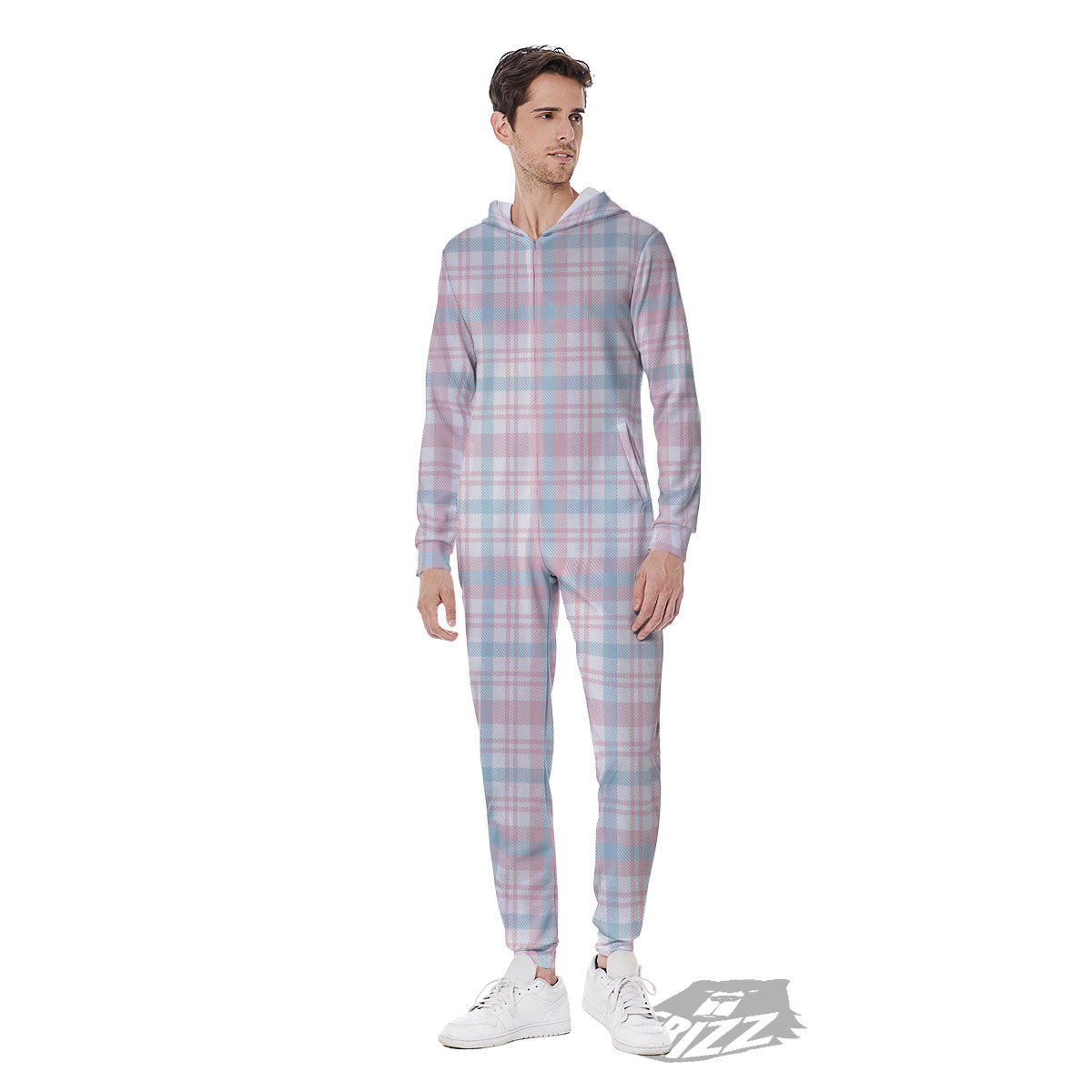 Madras Pastel Print Pattern Men's Jumpsuit-grizzshop