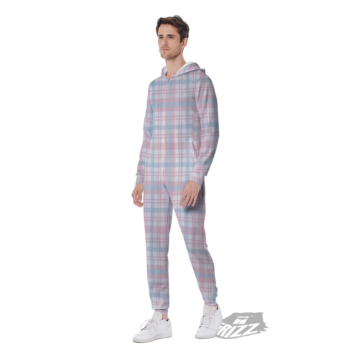 Madras Pastel Print Pattern Men's Jumpsuit-grizzshop