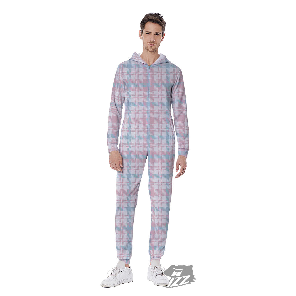 Madras Pastel Print Pattern Men's Jumpsuit-grizzshop