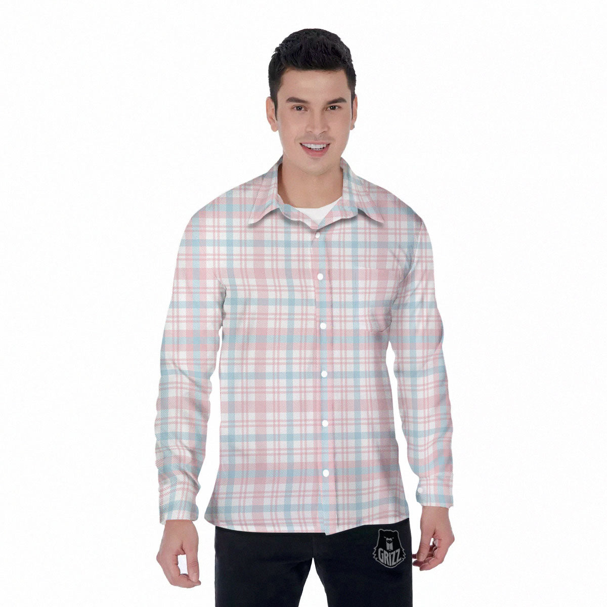 Madras Pastel Print Pattern Men's Long Sleeve Shirts-grizzshop