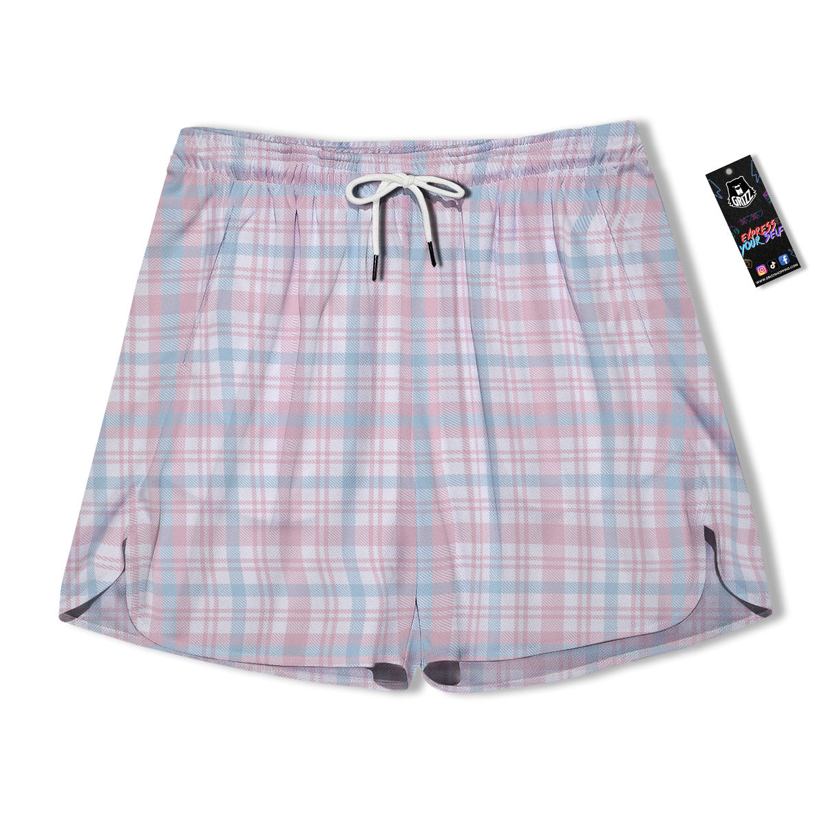Madras Pastel Print Pattern Men's Running Shorts-grizzshop