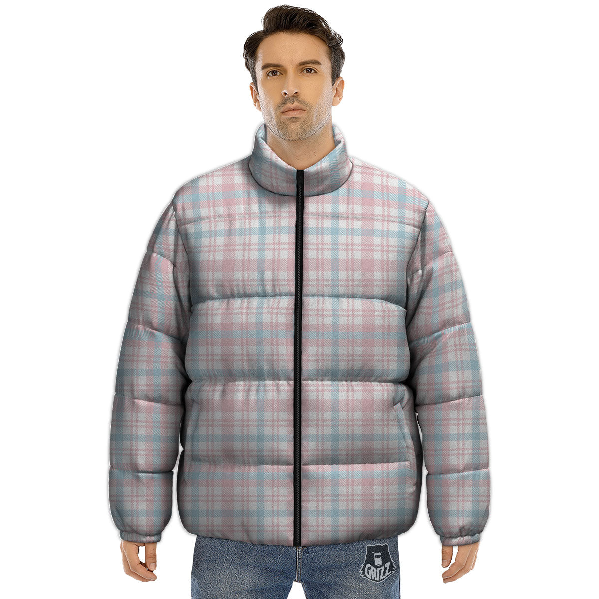 Madras Pastel Print Pattern Puffer Jacket-grizzshop
