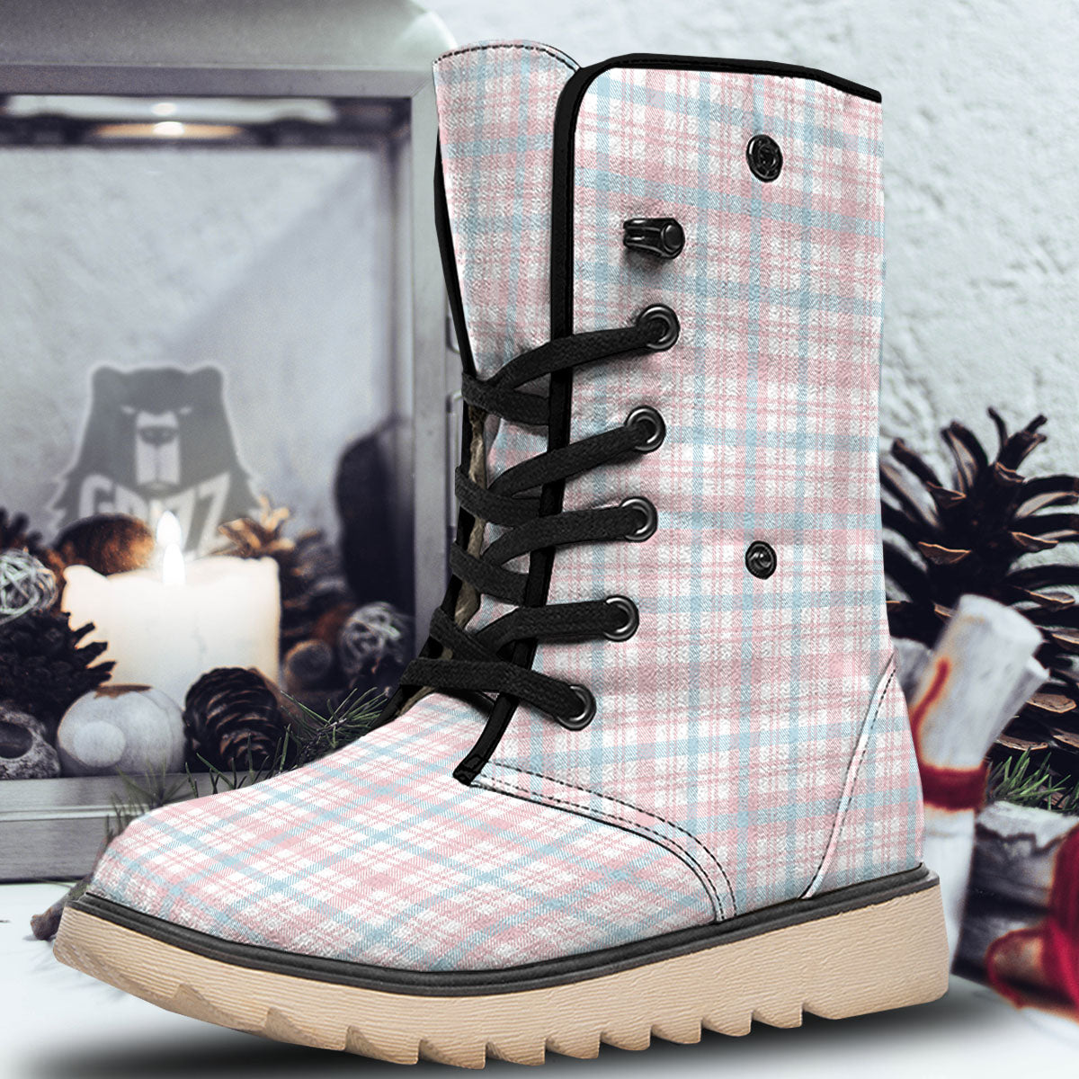 Madras Pastel Print Pattern Snow Boots-grizzshop